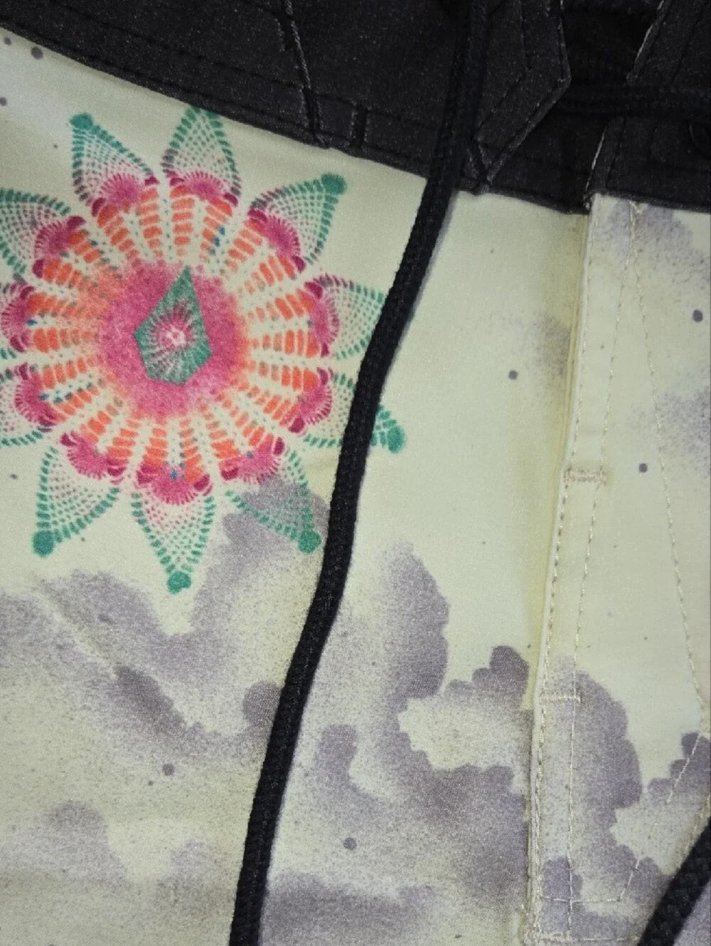 Volcom White Board Shorts with Pink & Teal Floral Mandala Print